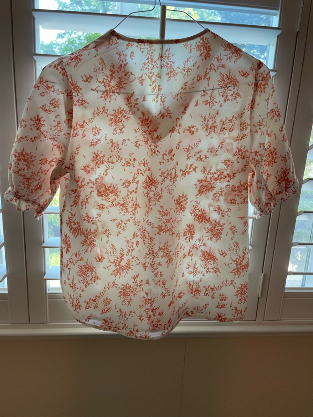 Lightweight Cream Blouse with Rust Coral Print